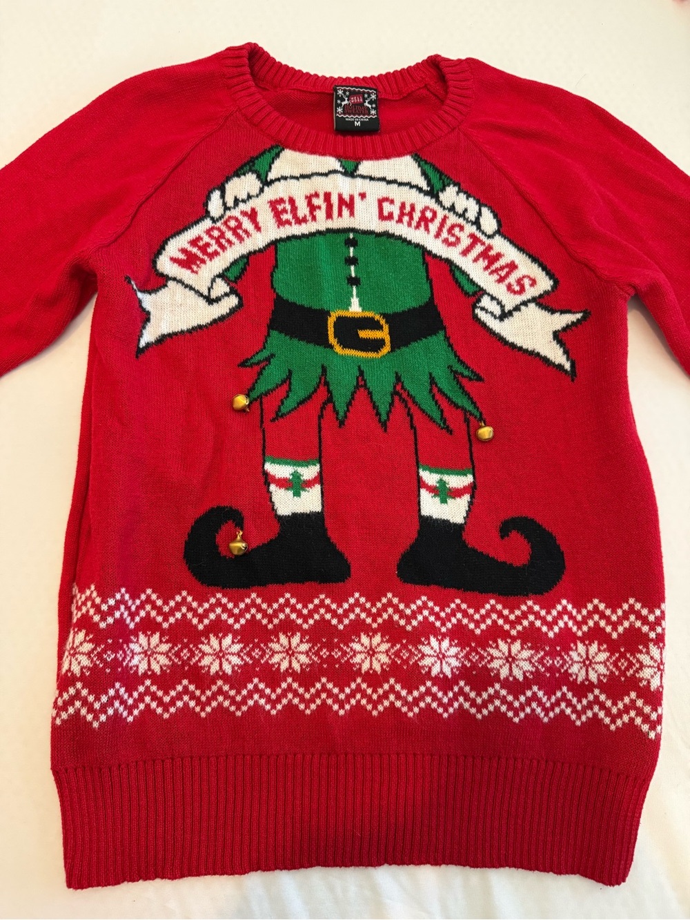 Well Worn Red Merry Elfin' Christmas Elf Crewneck Sweater